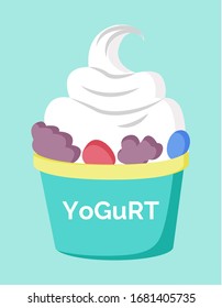 Dairy products good for digestive system and microflora. Yoghurt with berries or additional snacks. Yogurt full of nutrients and antioxidants. Homemade food for healthy lifestyle and dieting vector