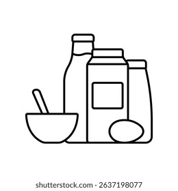 Dairy products icon. Black outline linear silhouette. Editable strokes. Front side view. Vector simple flat graphic illustration. Isolated object on white background. Isolate.