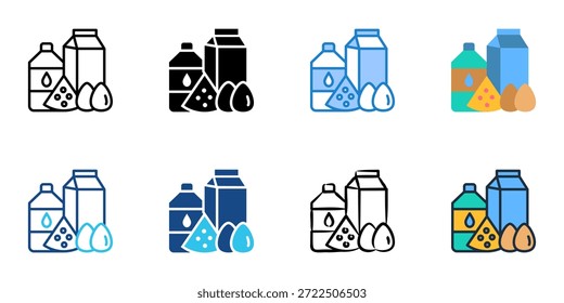 Los iconos de productos lácteos establecen una colección de estilo múltiple. Trazo editable 
