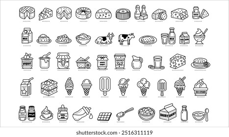 Dairy products icons set on white background. Vector illustration
