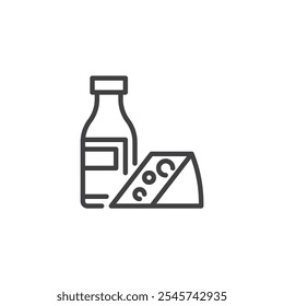 Dairy Products line icon. linear style sign for mobile concept and web design. Milk bottle and cheese outline vector icon. Milk products symbol, logo illustration. Vector graphics