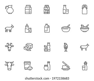 Dairy products line icons set. linear style symbols collection, outline signs pack. Milk products vector graphics. Set includes icons as sour cream cup, cheese, yoghurt package, cow butter, goat 