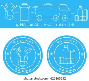 dairy products are linear on a blue background