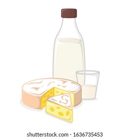 Dairy Products. Milk and Cheese. Concept Icon and Label. Natural and Healthy Food Symbol, Icon and Badge. Cartoon Vector illustration.