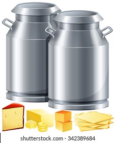 Dairy products with milk and cheese illustration