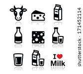 Dairy products - milk, cheese vector icons set