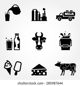 Dairy products - milk, cheese vector icons set 