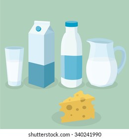 Productos lácteos - leche, conjunto vectorial de queso