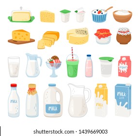 Dairy products, milk, cheese yoghurt and ice cream. Cheese and milk, food healthy. Vector illustration