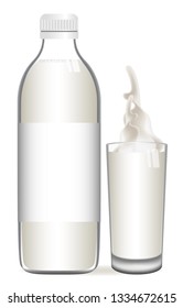 Dairy products mock up realistic Vector. Milk bottle, glass cup. Vector 3d packaging label design.