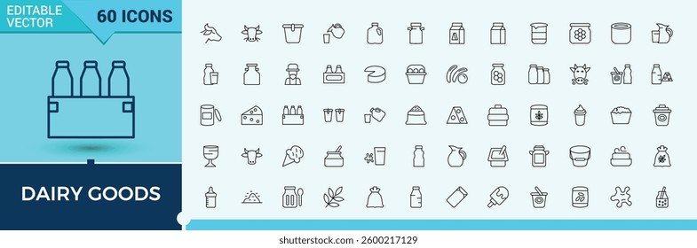 Dairy Products modern icon set. Dairy Foods minimalist icons collection. Dairy goods linear icons. Food modern icon. Conceptual pictogram and infographic.