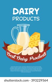 Dairy products poster template, vector illustration. Milk products