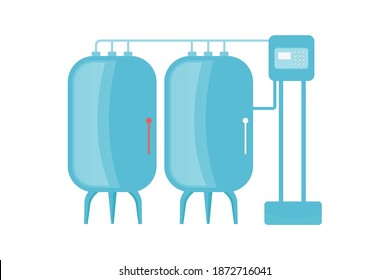Dairy products production composition with flat images of cistern jars connected with tubes vector illustration