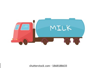 Dairy products production composition with isolated image of cistern truck carrying milk vector illustration