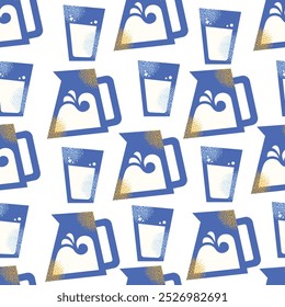 Dairy products seamless pattern. Milk, kefir and yogurt, cardboard packaging containers bottle. Different cheese, butter and cream. Organic farm healthy food vector illustration isolated on background