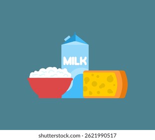 Dairy products set: milk, cheese and cottage cheese