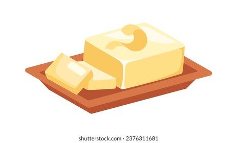 Dairy products set. Natural and organic milk eating. Butter with slices at wooden board. Poster or banner for website. Cartoon flat vector collection isolated on white background