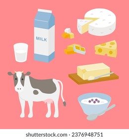 Dairy products simple and cute icon set