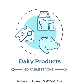 Dairy products soft blue concept icon. Natural food, organic. Cattle farming, agriculture. Round shape line illustration. Abstract idea. Graphic design. Easy to use in infographic, presentation