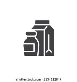 Dairy products vector icon. filled flat sign for mobile concept and web design. Milk pack and bottle glyph icon. Symbol, logo illustration. Vector graphics