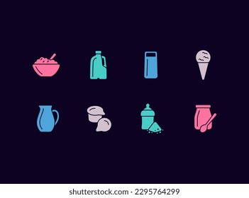 Dairy products vector icon set. Milk farm fresh products, food and drink icons.