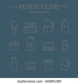 Dairy products vector icon set