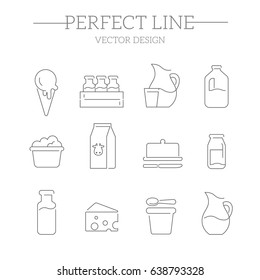 Dairy products vector icon set