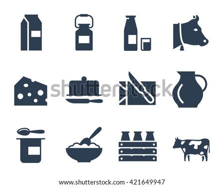 Dairy products vector icon set