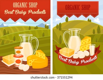 Dairy products vector illustration. Milk product in cartoon style
