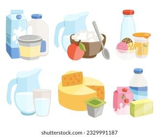 dairy products vector illustration set