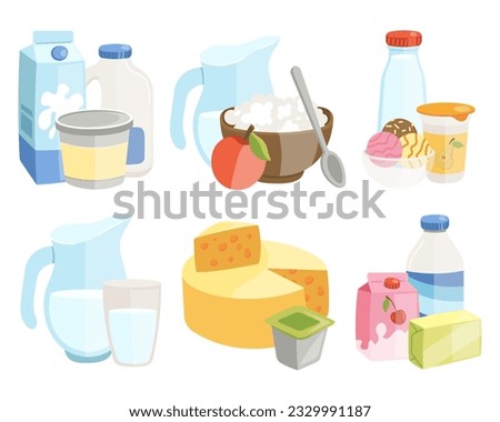dairy products vector illustration set