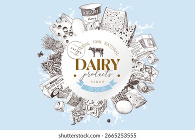 Diseño de etiquetas de Vector de productos lácteos