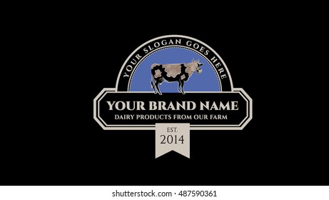 Dairy products vector log template. Milk emblem. Milk label. Cheese label. 