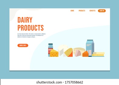 Dairy Products Vector Website Template. Food illustration. 