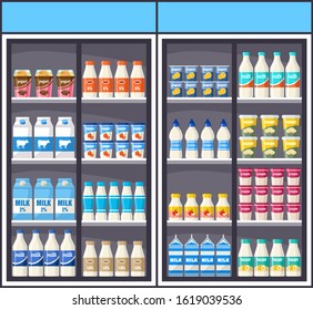 Dairy shop. Supermarket. Vector illustration