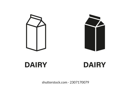 Dairy Silhouette and Line Icon Set. Dairy Sign, Healthy Food. Cow Milk Lactose Symbol. Free Dairy Diet Logo. Lactose Allergy Ingredient Black Symbol. Isolated Vector Illustration.