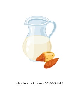 Dairy-free almond milk jar. Vector illustration cartoon flat icon isolated on white.