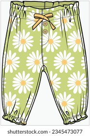 DAISEY FLORAL PATTERN WOVEN  JOGGER WITH CONTRAST BOW DETAIL DESIGN FOR BABY GIRLS INFANT GIRLS AND TODDLER GIRLS VECTOR ILLUSTRATION