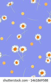 Daisies background. Small daisy flowers seamless pattern. Gentle floral illustration. Trendy flat drawing. Good for textile, fabric, wallpaper, bedding, clothes, wrapper, surface