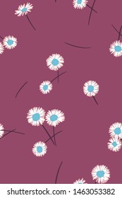 Daisies background. Small daisy flowers seamless pattern. Gentle floral illustration. Trendy flat drawing. Good for textile, fabric, wallpaper, bedding, clothes, wrapper, surface