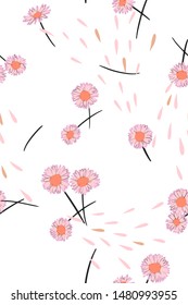 Daisies background. Small daisy flowers seamless pattern. Gentle floral illustration. Trendy flat drawing. Good for textile, fabric, wallpaper, bedding, clothes, wrapper, surface