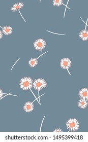 Daisies background. Small daisy flowers seamless pattern. Gentle floral illustration. Trendy flat drawing. Good for textile, fabric, wallpaper, bedding, clothes, wrapper, surface