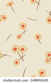 Daisies background. Small daisy flowers seamless pattern. Gentle floral illustration. Trendy flat drawing. Good for textile, fabric, wallpaper, bedding, clothes, wrapper, surface