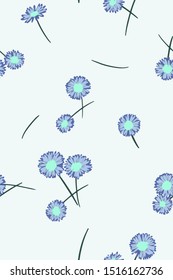 Daisies background. Small daisy flowers seamless pattern. Gentle floral illustration. Trendy flat drawing. Good for textile, fabric, wallpaper, bedding, clothes, wrapper, surface