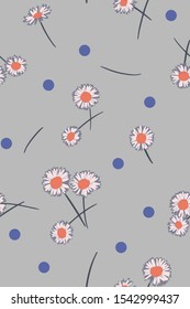 Daisies background. Small daisy flowers seamless pattern. Gentle floral illustration. Trendy flat drawing. Good for textile, fabric, wallpaper, bedding, clothes, wrapper, surface