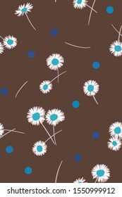 Daisies background. Small daisy flowers seamless pattern. Gentle floral illustration. Trendy flat drawing. Good for textile, fabric, wallpaper, bedding, clothes, wrapper, surface