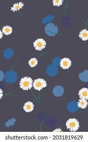 Daisies background. Small daisy flowers seamless pattern. Gentle floral illustration. Trendy flat drawing. Good for textile, fabric, wallpaper, bedding, clothes, wrapper, surface
