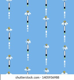 Daisies and blue background. Vector seamless pattern for textiles.