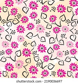 Daisies and buds pattern with hearts from leaves