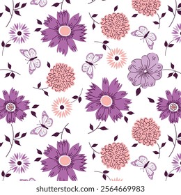 Daisies and dandelions with Butterflies pattern